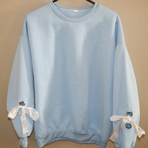 Eyelet Tie Sleeve Sweatshirt